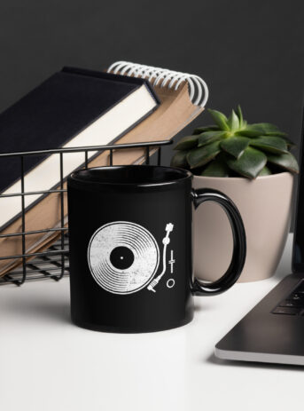 Music Record Black Glossy Mug - black glossy mug black oz handle on right b f .jpg - Shujaa Designs