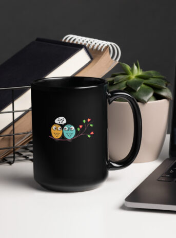 Cute Owls And Music Black Glossy Mug - black glossy mug black oz handle on right b af b.jpg - Shujaa Designs