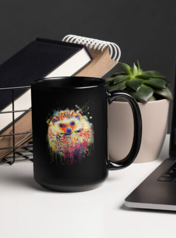 Hedgehog Black Glossy Mug - black glossy mug black oz handle on right b f c a.jpg - Shujaa Designs