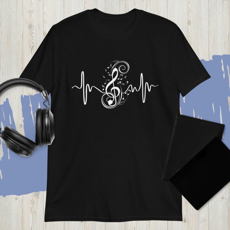 Treble Clef Heartbeat Short-Sleeve Unisex T-Shirt - unisex basic softstyle t shirt black front af f eb .jpg - Shujaa Designs