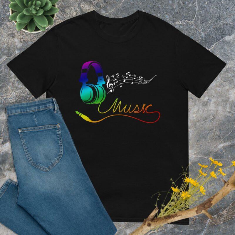 Headphone Music Short-Sleeve Unisex T-Shirt - unisex basic softstyle t shirt black front af f f.jpg - Shujaa Designs