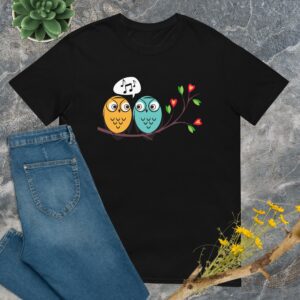 Cute Owls And Music Short-Sleeve Unisex T-Shirt - unisex basic softstyle t shirt black front af f a eff .jpg - Shujaa Designs