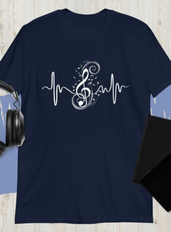 Treble Clef Heartbeat Short-Sleeve Unisex T-Shirt - unisex basic softstyle t shirt navy front af f .jpg - Shujaa Designs