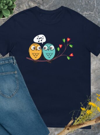 Cute Owls And Music Short-Sleeve Unisex T-Shirt - unisex basic softstyle t shirt navy front af f a fb c.jpg - Shujaa Designs