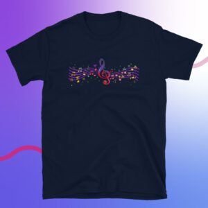 Colorful Musical Notes Short-Sleeve Unisex T-Shirt - unisex basic softstyle t shirt navy front af b c f.jpg - Shujaa Designs