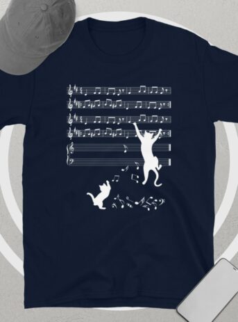 Cats And Notes Short-Sleeve Unisex T-Shirt - unisex basic softstyle t shirt navy front af ae .jpg - Shujaa Designs