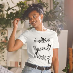 Cool Music And Cats Short-Sleeve Unisex T-Shirt - unisex basic softstyle t shirt white front af be .jpg - Shujaa Designs
