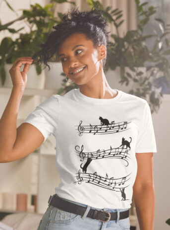 Cool Music And Cats Short-Sleeve Unisex T-Shirt - unisex basic softstyle t shirt white front af be .jpg - Shujaa Designs