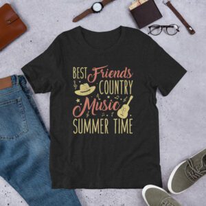 Best Friends, Country Music, Summertime Unisex t-shirt - unisex staple t shirt black heather front af ce e.jpg - Shujaa Designs