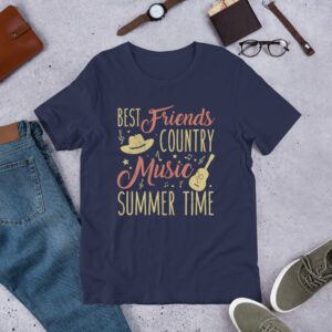 Best Friends, Country Music, Summertime Unisex t-shirt - unisex staple t shirt navy front af d c .jpg - Shujaa Designs