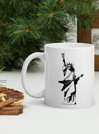 Statue Of Liberty Playing Guitar White Glossy Mug - white glossy mug white oz handle on left b ec f d b.jpg - Shujaa Designs