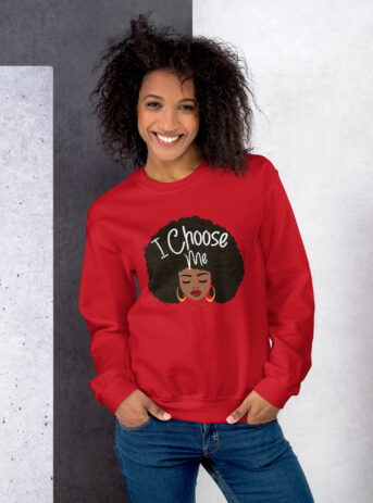 I Choose Me – Cute Girl With Afro – Unisex Sweatshirt - unisex crew neck sweatshirt red front a e .jpg - Shujaa Designs