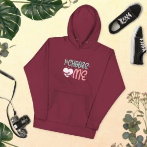 I Choose Me – Hearts – Premium Unisex Hoodie - unisex premium hoodie maroon front a f.jpg - Shujaa Designs
