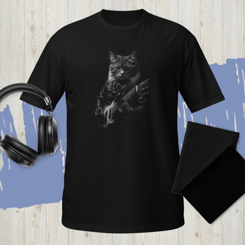 Rocker Cat Short-Sleeve Unisex T-Shirt - unisex basic softstyle t shirt black front e b .jpg - Shujaa Designs