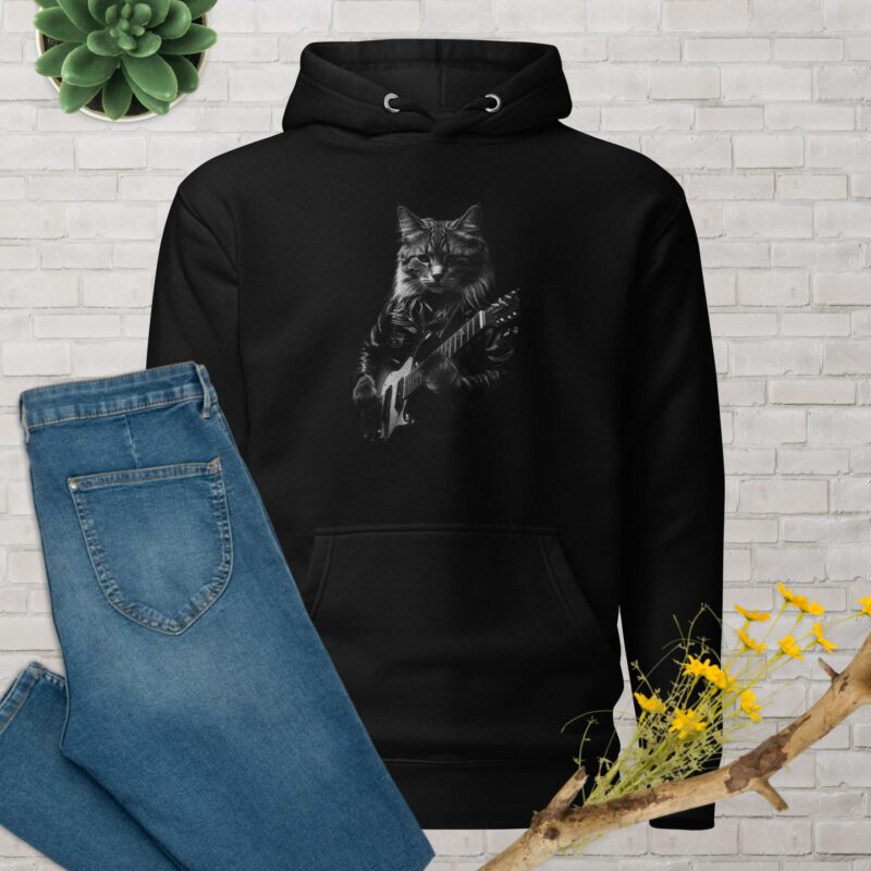 Rocker Cat Unisex Hoodie - unisex premium hoodie black front d d d .jpg - Shujaa Designs