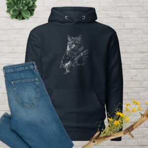 Rocker Cat Unisex Hoodie - unisex premium hoodie navy blazer front d d e.jpg - Shujaa Designs