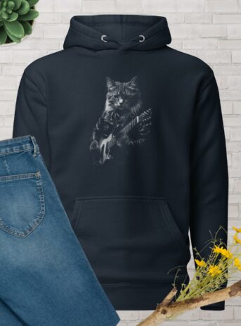 Rocker Cat Unisex Hoodie - unisex premium hoodie navy blazer front d d e.jpg - Shujaa Designs
