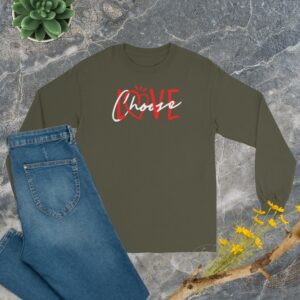 Choose Love Unisex Long Sleeve Shirt - mens long sleeve shirt military green front b c d .jpg - Shujaa Designs