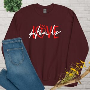 Love Heals Unisex Sweatshirt - unisex crew neck sweatshirt maroon front f c e.jpg - Shujaa Designs