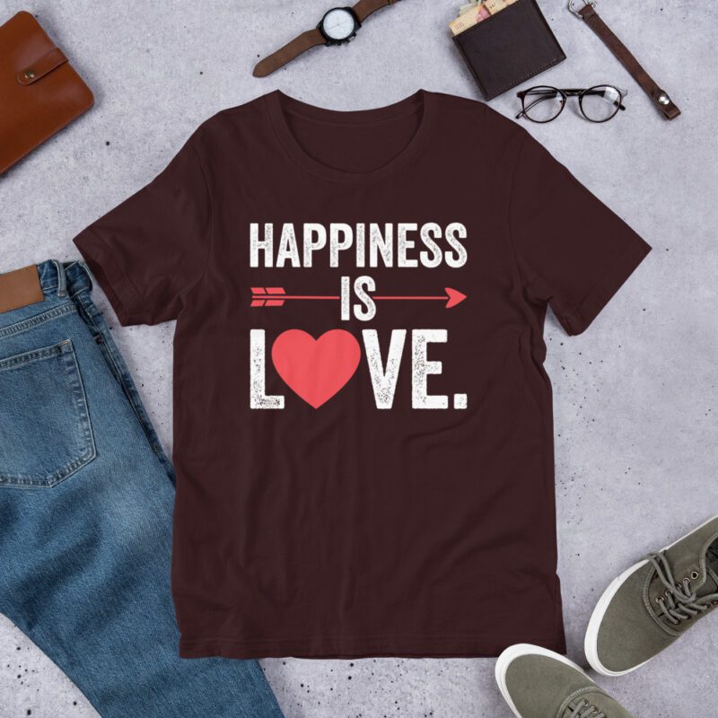 Happiness Is Love Unisex t-shirt - unisex staple t shirt oxblood black front f d b e .jpg - Shujaa Designs