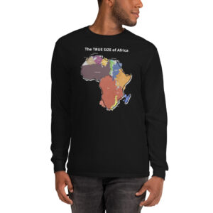 True Size Of Africa (Deluxe Edition) Unisex Men’s Long Sleeve Shirt - mens long sleeve shirt black front c bbaa b .jpg - Shujaa Designs