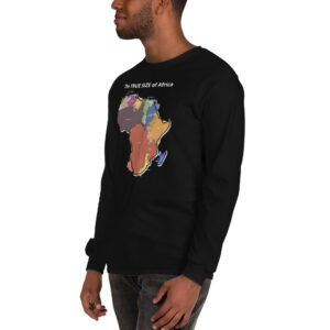 True Size Of Africa (Deluxe Edition) Unisex Men’s Long Sleeve Shirt - mens long sleeve shirt black left front c bbaa dea.jpg - Shujaa Designs