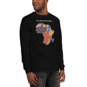 True Size Of Africa (Deluxe Edition) Unisex Men’s Long Sleeve Shirt - mens long sleeve shirt black right front c bbaa f .jpg - Shujaa Designs