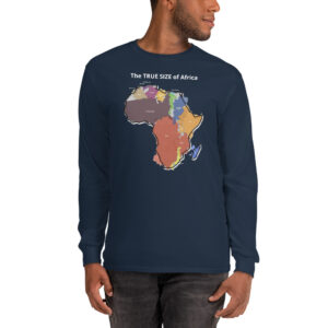 True Size Of Africa (Deluxe Edition) Unisex Men’s Long Sleeve Shirt - mens long sleeve shirt navy front c bbaa .jpg - Shujaa Designs