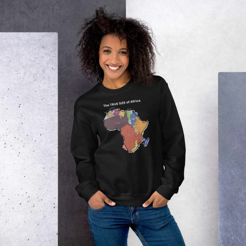 True Size Of Africa (Deluxe Edition) Unisex Sweatshirt - unisex crew neck sweatshirt black front bef d a .jpg - Shujaa Designs